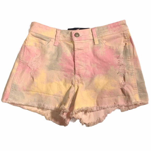 Hollister pink tie dye button fly distressed short - Picture 2 of 8